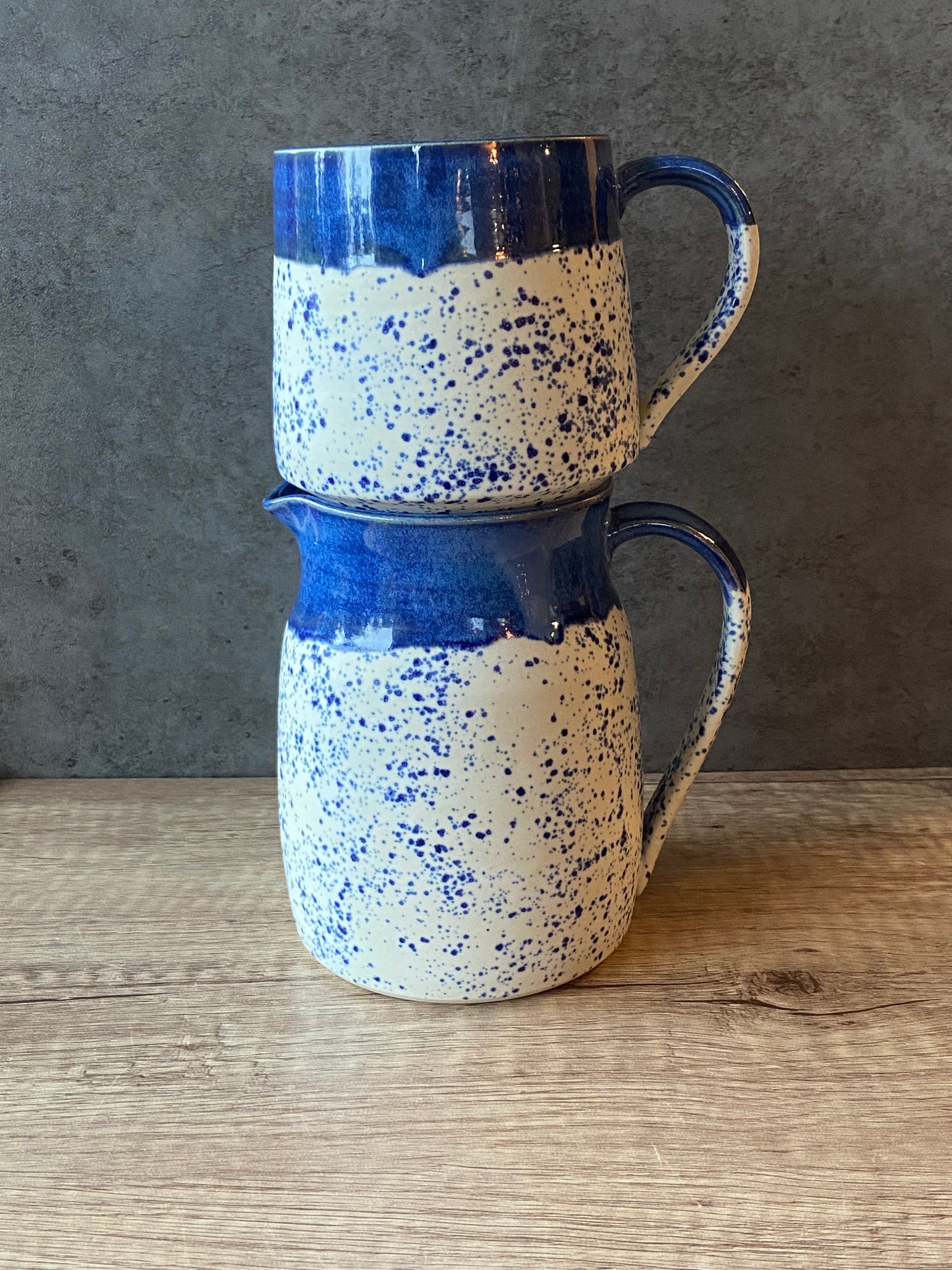 Blue Speckle Pitcher and Mug Set