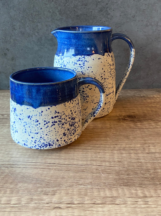 Blue Speckle Pitcher and Mug Set